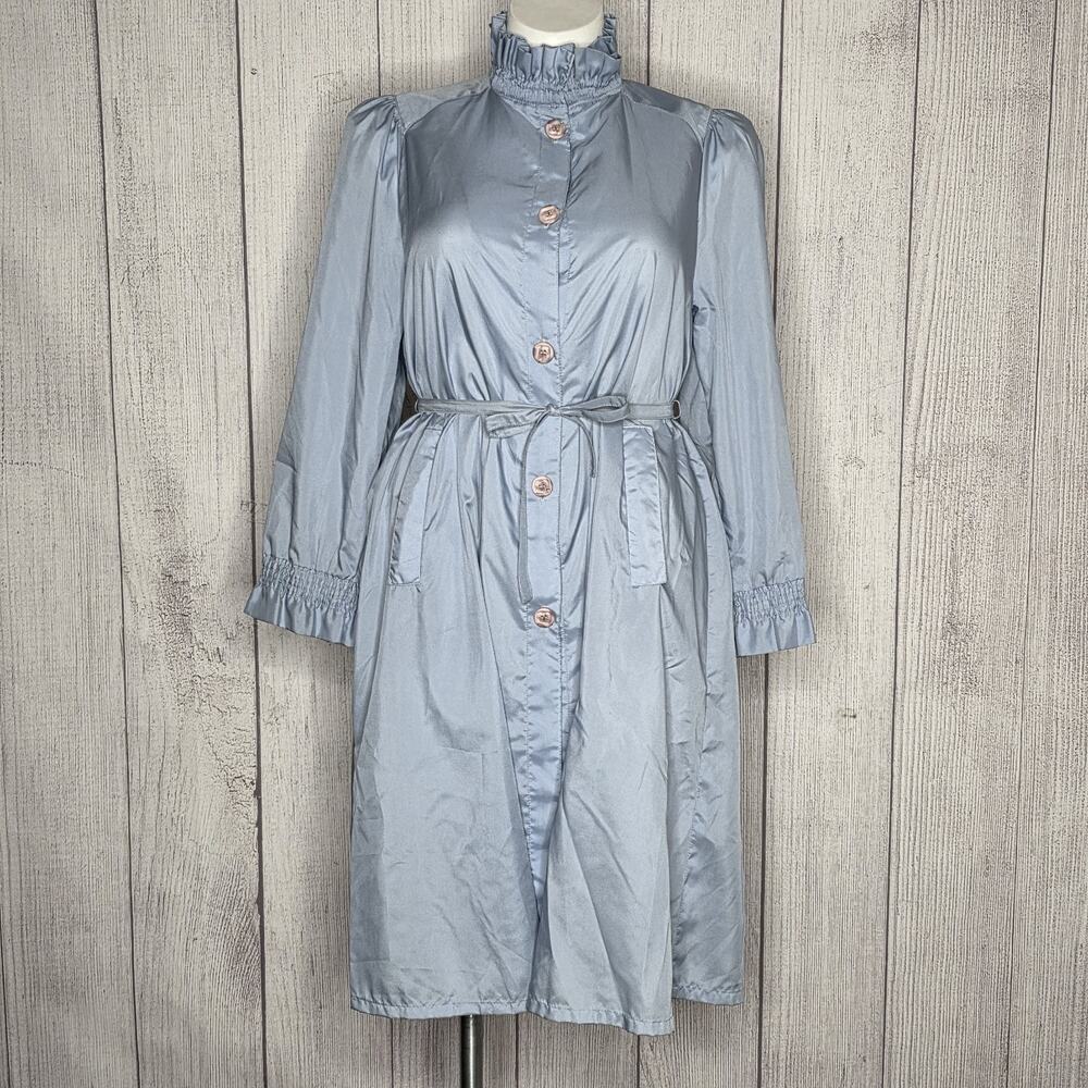 Vintage Prairie Trench Coat High Neck Belted Edwardian Style, size L / XL